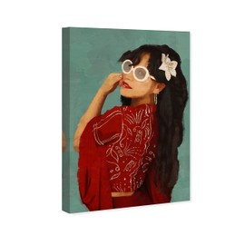 Wynwood Studio Fashion and Glam Eclectic Wrapped Canvas Art - Radiating Pride, Wall Art for Living Room, Bedroom, and Bathroom, 16 in x 24 in, Red and Green Home Decor