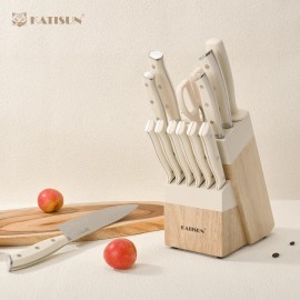 14PCS Hammer Forging Chef Steak Santoku Fruit Knives Set Sharp Chef Knife Sets With Natural Wood Knife Holder Shearscolor: White