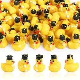 60 Pcs Mini Graduation Ducks,Tiny Resin Grad Ducks Figures Bulk with Graduation Cap for Cake Toppers Party Favors for Graduation Celebrations