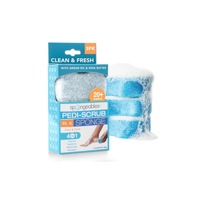 Spongeables Pedi-Scrub Foot Buffer, Clean & Fresh Scent, Contains Shea