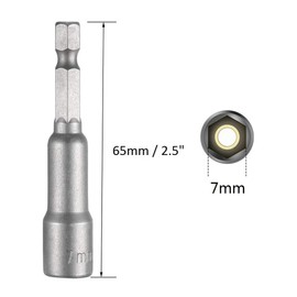 Fixinus 7mm Impact Driver Bit, 5 Pieces, Magnetic 1/4" Hex Shank Quick-Change Nut Setter Drill Bit Metric Socket, 65mm Length
