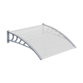 VINGLI Window Awning Door Canopy, 40" x 40" Awnings for Doors Polycarbonate Cover Outdoor Door Canopy Exterior Patio Door Awning Rain Snow Sunlight Protection Hollow Sheet (Clear Board & Grey Bracket)