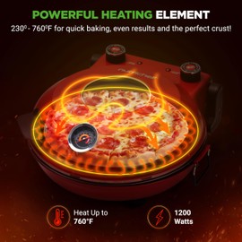 NutriChef Electric Pizza Oven | 1200W Countertop Pizza Maker with Temperature Control & Thermometer | Viewing Window for Precise Cooking | Heats up to 800˚F | Easy to Clean Non-Stick Coating | Red