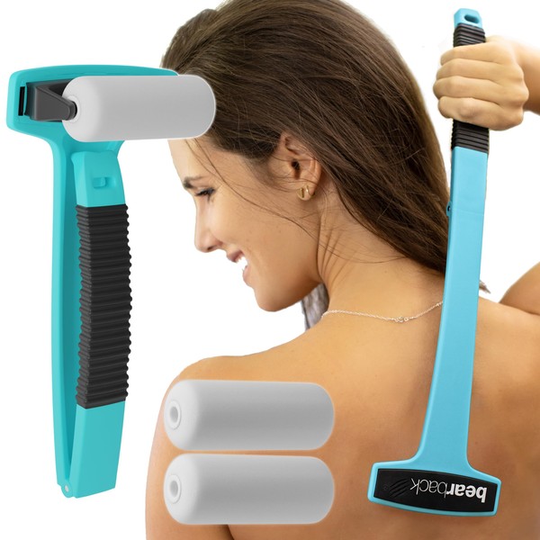 bearback Lotion Applicator for Back & Body. Premium Long Handle Folding Applicator - Sunscreen|Self-Tanner|Body Lotion|Medication. 2 Rollers Included. US Small Business (Teal)