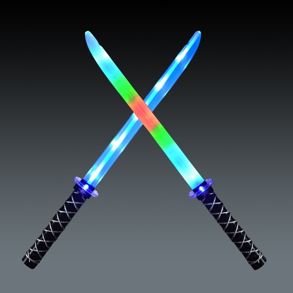 JOYIN 2 Deluxe Ninja LED Light Up Swords with Motion Activated Clanging Sounds ñ Bright Blue and Multi Color Sword for Halloween Party, Costume Accessories