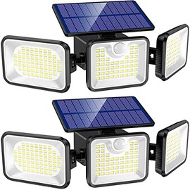 Solar Outdoor Lights, 2 Packs BATCELS 180 LED 3000LM Solar Motion Sensor Light Outdoor, IP65 Waterproof Luces Solares para Exteriores with 3 Adjutable Head Wide Angle for Outside Garage Yard Patio