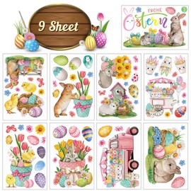 Easter Window Clings for Glass Windows: Happy Easter Bunny Window Stickers Double Sided with Cute Rabbits Eggs Decorations - Christian Easter Party Supplies for Home Office Classroom Decor 9 Sheets