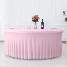 1 Pack Pink Round Tablecloth, Party Tablecloth for 5FT Round Tables, Washable Polyester Circle Outdoor Tablecloths Table Skirt Decorative Table Cover with Skirt for Wedding Party Dining Banquet