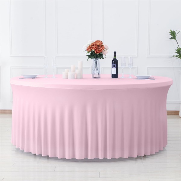 1 Pack Pink Round Tablecloth, Party Tablecloth for 5FT Round
