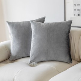Demetex Grey Cushion Covers 45 x 45 Soft Velvet Cushions for Bed Decorative Square Cushion Cases for Living Room Sofa Dining Chair, 45x45 cm, Set of 2, Dark Grey