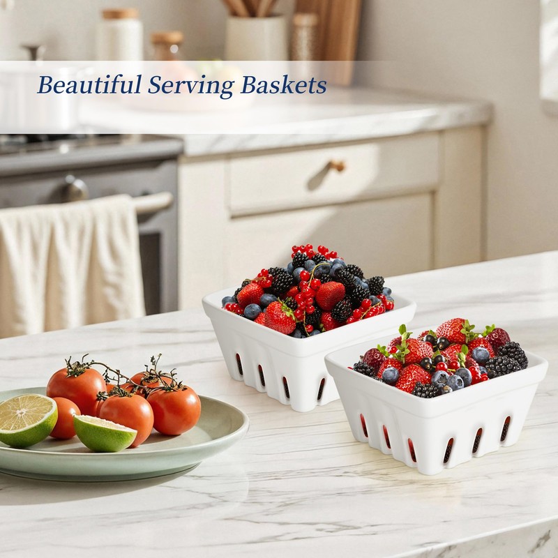 YEUIKERR Set of 3 Ceramic Berry Basket Square Fruit Bowls