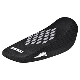 Enjoy Mfg Seat Cover - Compatible with Sur Ron Sur-Ron Light Bee MX & X E-Bike - Diamond Grip - #349 (Bolt) (All Black with Silver Diamond Gripper)