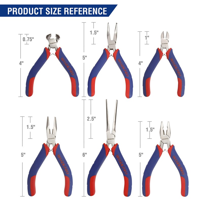 WORKPRO 6-piece Mini Pliers Set - Needle Nose, Diagonal, Long
