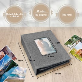 Album de Fotos Creativo DIY, Álbum Grande con Cubierta de Lino, Álbum de 100 Páginas para Cumpleaños, Capacidad para 200 Fotos de 11x15 cm, Regalo de Aniversario para parejas, bodas, familia (Gris)