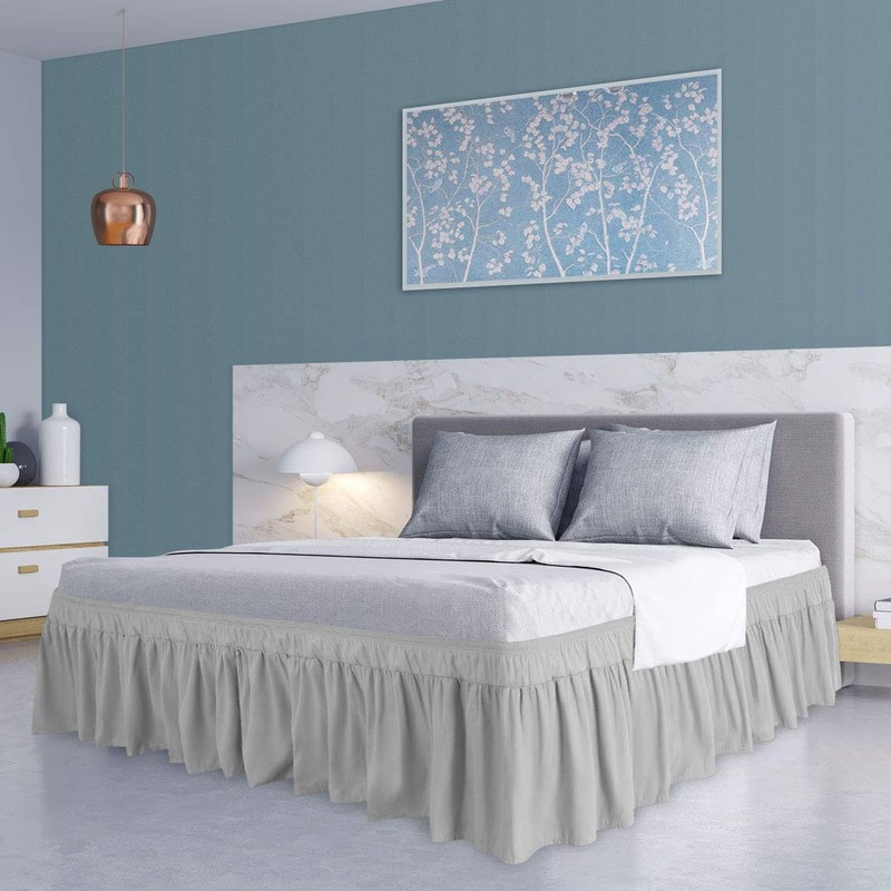 PiccoCasa Polyester Wrap Around Bed Skirt,Elastic Dust Ruffles Bedskirts,Fade &