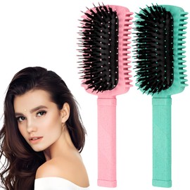 Curling Brush, Pack of 2 Curly Hair Brush, Curl Brush with Boar Bristles for Men and Women, Detangler Brush for Curls, Curling Brush, Natural Curls for Dry and Wet Hair (A)