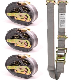 US Cargo Control Double-Fitted E-Track Ratchet Straps (4 Pack), 4,400 LBS Break Strength, 2 Inch x 16 Foot Heavy Duty E Track Straps with 3 Spring E-Fittings, Versatile 2-in-1 Logistic Tiedowns