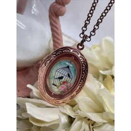 Fancy Fox Boutique Rose Gold Bird Cage Victorian Brass Locket Necklace Pendant Wedding Mothers Day