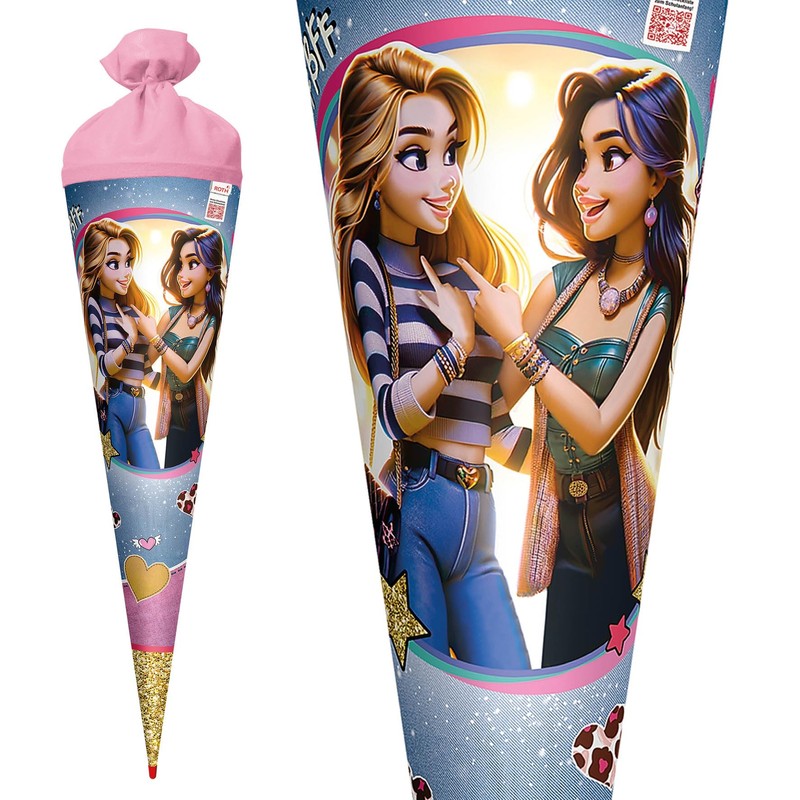 ROTH Motiv-Schultüte, Best Friends Forever, 70 cm, rund, Rot(h)-Spitze, Filzverschluss
