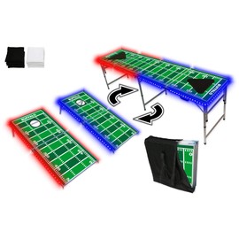2-in-1 Cornhole Boards & Beer Pong Tailgate Table w/Multi-Color LED Lights - Buffalo Football Field