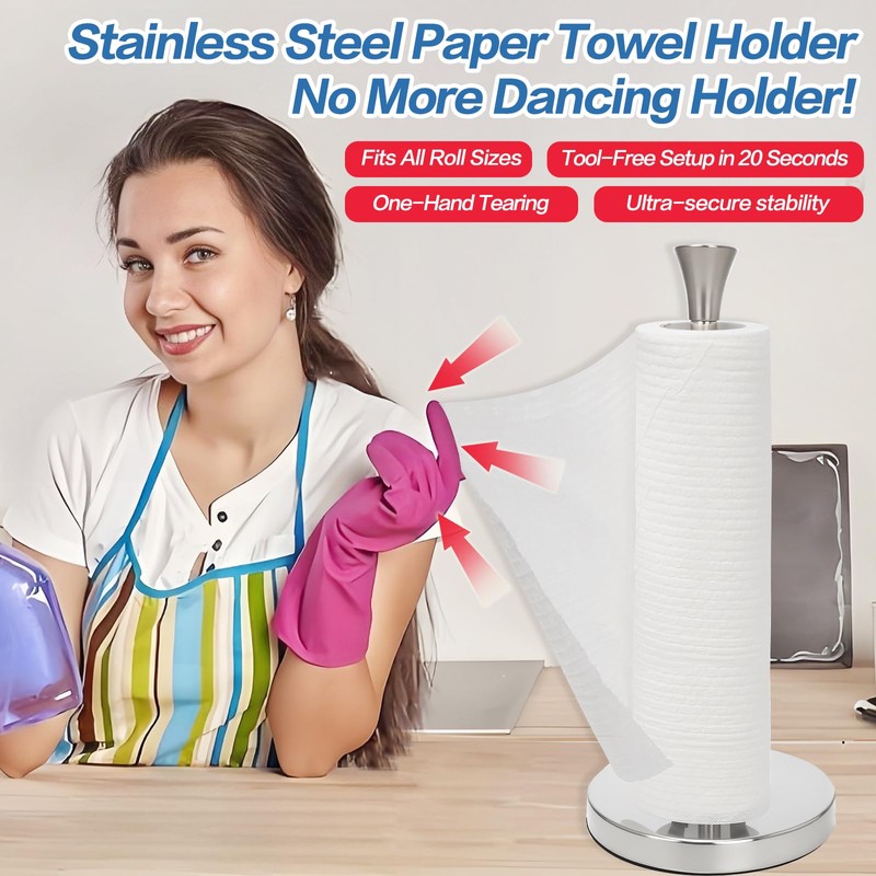 Stainless Steel Paper Towel Holder – Heavy-Duty Base & Suction