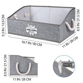 MYFAMIREA Dog Toy Box Bin Large Foldable Pet Toy Storage Basket with 2 Rope Handles Collapsible Dog Toy Container Fabric Trapezoid Holder Chest Organizer for Pet Toys, Dog Coats, Blankets, Accessories