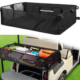 bangminda Universal Golf Cart Organizer, Mesh Storage Net with Adjustable Straps, No-Drill Installation, Foldable Cargo Basket Storage Grocery Shopping Bag for Club Car
