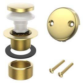 Homeslea Brushed Gold Tub Drain, Brass Bathtub Drain Kit with Hair Catcher, Tip-Toe Bath Drains and Overflow Replacement kit, Tub Drain Stopper with Two-Hole Overflow Faceplate Conversion kit Assembly
