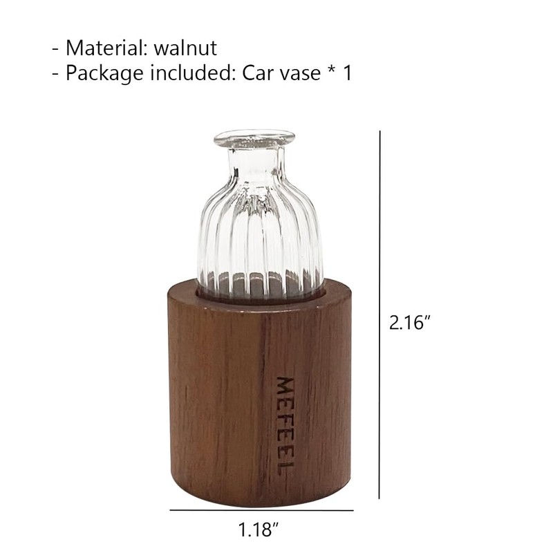 WAYUTO Self-Adhesive Glass Vase with Walnut Stand Removable Car Plant