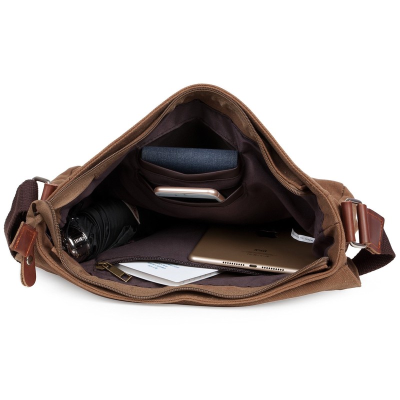LOSMILE Mens Canvas Messenger Shoulder Bag. (Brown)