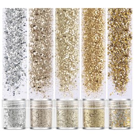 ZBYMOTW Glitter Hologram Glitter Powder, Nail Glitter, Set of 5 Colors, Glitter Nail Parts, Nail Art Containers, Nail Parts, Sparkle, Nail Art, Glitter Glitter, Glitter Powder, Sequins, Face