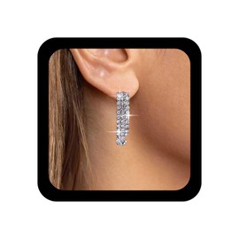 Aneneiceera Boho Crystal Drop Earrings Silver Rhinestone Long Dangle Earrings Vintage CZ Long Chain Earrings Wedding Chandelier Earrings Jewellery For Women, Zinc