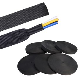 Black 2:1 Ratio Automotive Heat Shrink Braided Sleeving,Wear-Resistant Flat Woven Shrinkable Sleeve Fabric Car Cable Wires Hoses Protection (1-1/8"-35ft)