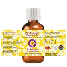 Deve Herbes Pure Petitgrain Essential Oil (Citrus Aurantium amara) Naturally Therapeutic Grade, Steam Distilled, 10 ml (0.33 oz)