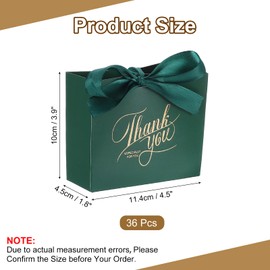 QUARKZMAN Pack of 36 Thank You Gift Bags with Green Bows Party Favours 10 x 5 x 10 cm Gift Bags for Graduation Business Shopping Wedding Green
