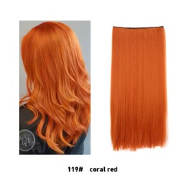 Extensiones de pelo de 1 pieza, 5 clips, 3/4 de cabeza completa, pelo largo y recto rizado, Coral Red-straight, 24 Pulgadas De