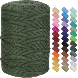 GOHOF Macrame Cord 3mm x 300m Premium Cotton Macrame Rope, 4 Strand Twisted Soft Cotton Cord, One of The Most Perfect Materials for Macrame Art, Cotton String Without Chemicals (Olive Green)