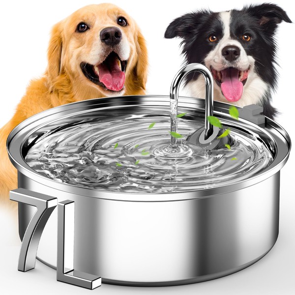 oneisall Dog Water Fountain for Large Dogs,7L/230oz/1.8G Stainless Steel Dog Fountain Super Quiet with Triple Filtration& Smart Safe Pump/Easy to Assemble& Clean,Great for Large Dogs
