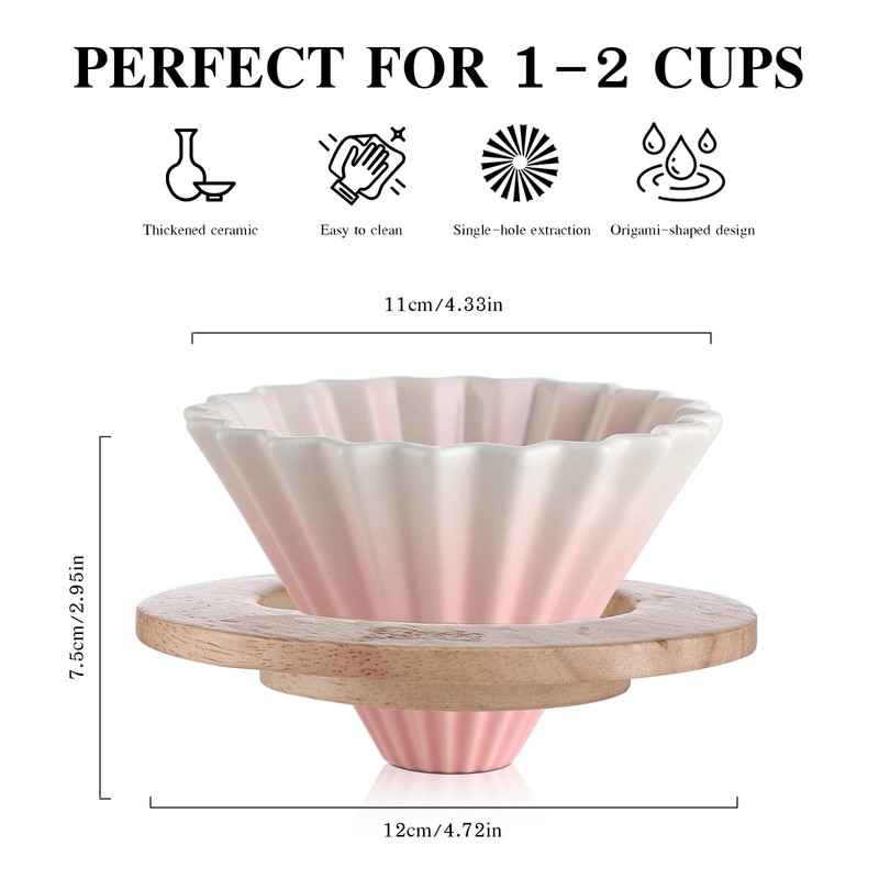 Bincoo Ceramic Coffee Dripper,Pour Over Coffee Dripper with Wood Stand,