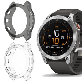 KUSINHOKA Hülle für Garmin Epix Gen 2, [2 Stück] Ultradünn Silikon [Anti-Kratzen] [Stoßfest] Rahmen Stoßfänger Schutzhülle für Garmin Epix Gen 2, Schwarz + Transparent