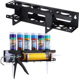 Hicarer 1 Pack Caulking Tube and Gun Holder 6 Slot 16.3 x 6.1 x 3.4 Inch Caulking Gun Storage Rack with Horizontally Base Sealant Organizer for Garage Workshop Work Van Wall Mounted Tubes and Nozzle