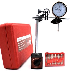 KHCRAFT Professional Dial Indicator Magnetic Base: Dial Indicator 0-1"x0.001" Steel Hardened, Magnetic Base 130lb Fine Adjusted, Indicator Points Set 22-Piece in Blow Mould Case