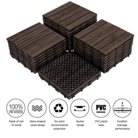 Topeakmart 27PCS Wood Flooring Tiles Interlocking Patio Pavers Deck Tiles Blocks Indoor Outdoor Solid Wood 12 x 12in