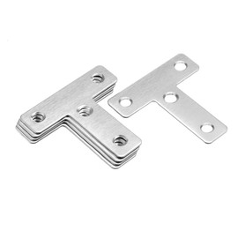 uxcell Flat T Shape Repair Mending Plate, 50mmx50mm, Stainless Steel Joining Bracket Support Brace, Pack of 5