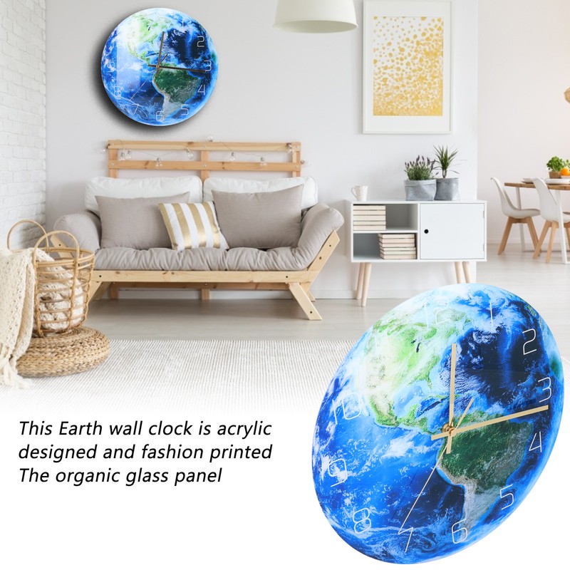 Earth Wall Clock Acrylic Silent Movement Accurate Cutting Stable Non
