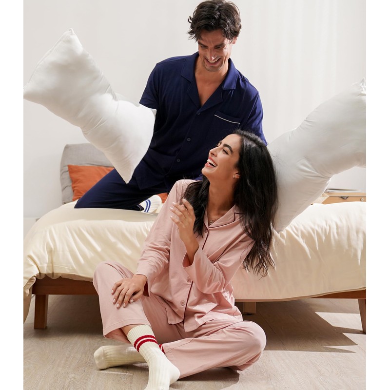 DAVID ARCHY Mens Pajamas Set Soft Cotton Notched Collar Pajamas