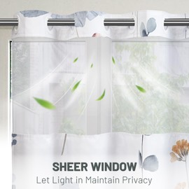 WITHLOC No Hook Shower Curtain with Snap in Liner - Watercolor Floral Shower Curtain - Fabric Waterproof Inner Liner, Plants Blue Beige Flowers White Cloth Shower Curtains Washable, 71 x 74 Inch