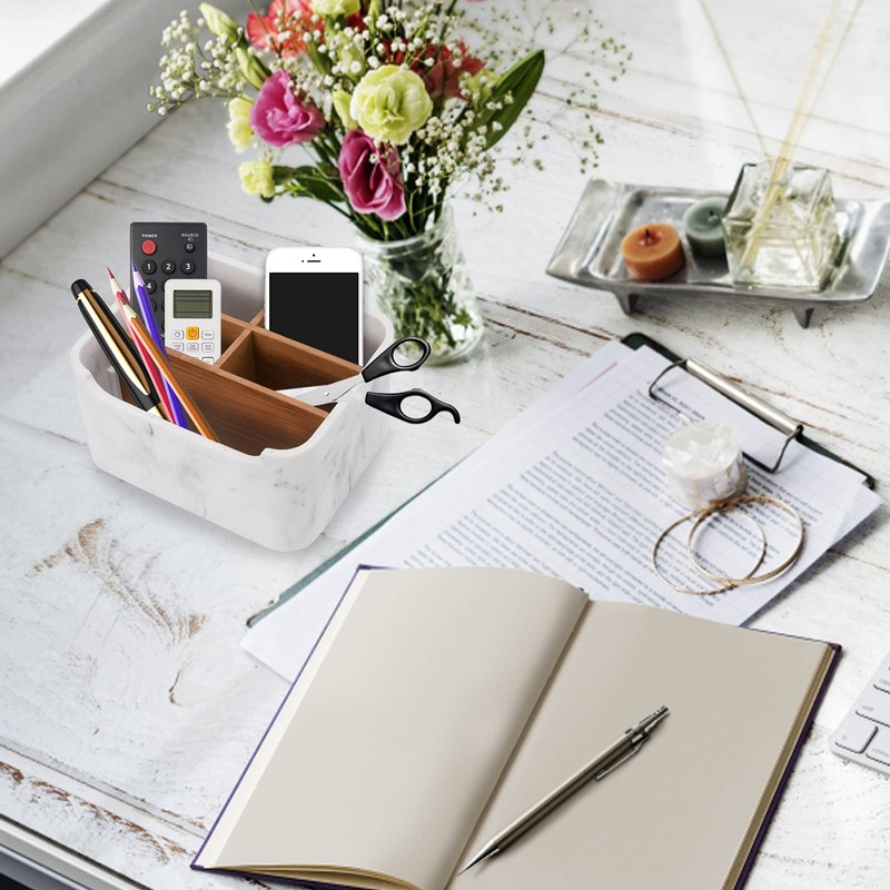 SZYRL Desk Organizer, Marble Remote Holder for Table, Modern Office