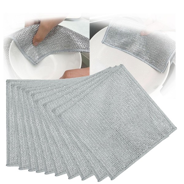 Non-Scratch Wire Dish Cloth, 10PCS Double Layer Multipurpose Wire Dishwashing