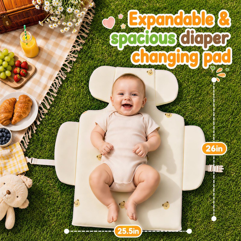Portable Baby Smart Changing Pad for Car, Cute Bear Travel